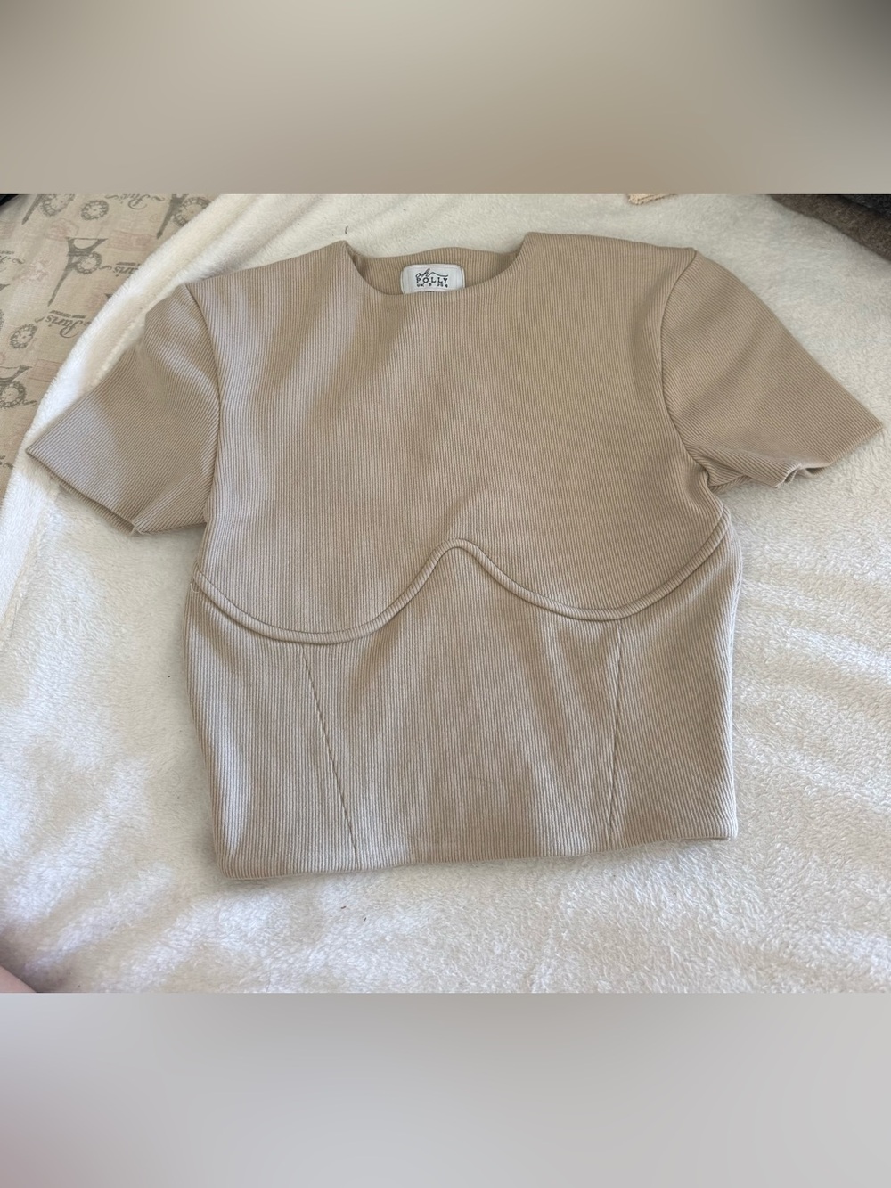 OH POLLY Ribbed Contour Crop Top (Stone)